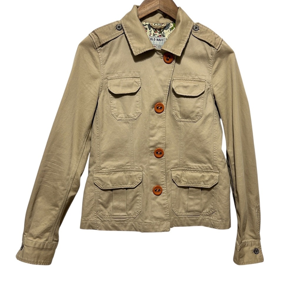 Old Navy Women Military Utility Jacket S Tan Safari Gorpcore Field Coat Cotton